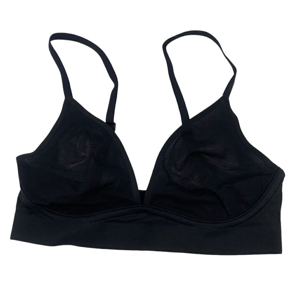 Aerie Bra XS Black Smoothez Wireless Mesh Pullover Bralette Adjustable Sheer NWT